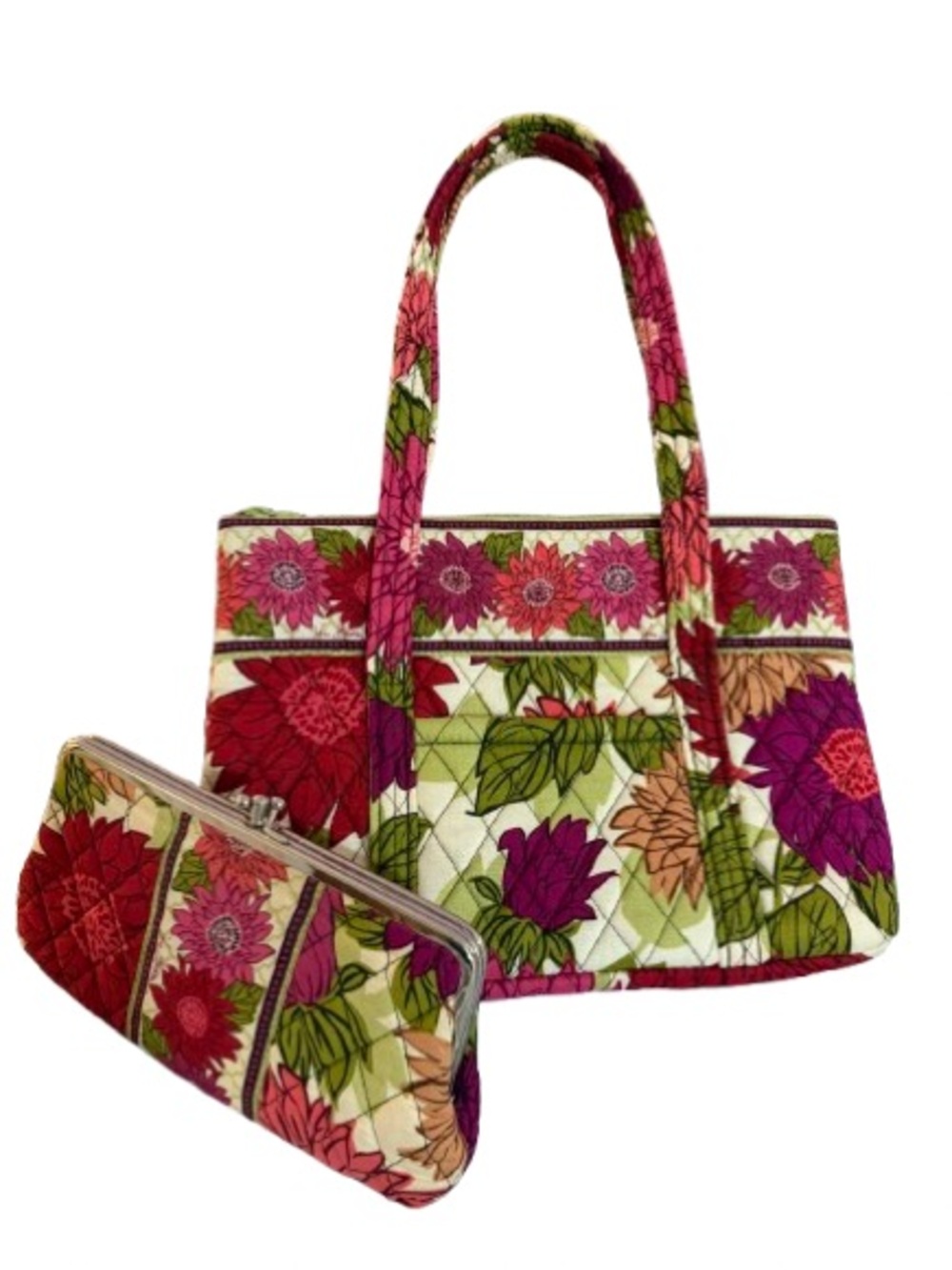 2-Pc Vera Bradley”Hello Dahlia”Set:Small VeraTote & Matching Kisslock Wallet